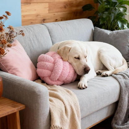 Knot Pillow Ball Plush - Decorative Throw Pillows for Bed Relieve Stress, Round Knot Cushion for Sofa Decor Pet Toy, Pink 8 inch