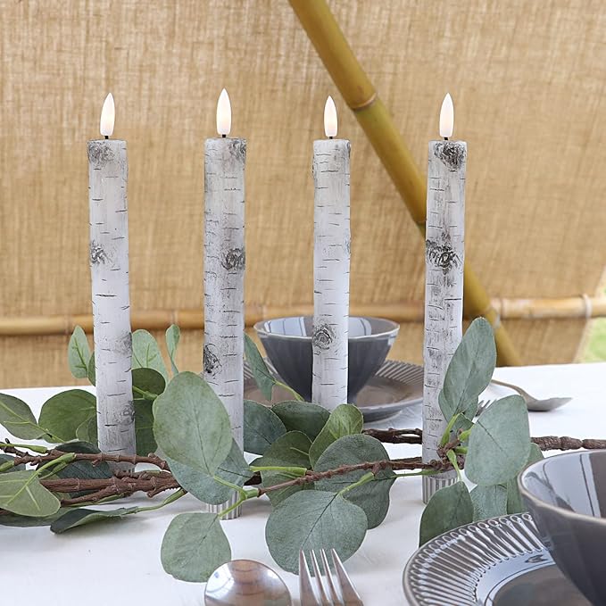 Fanna Birch Flameless Taper Candles, Real Wax Finished Flickering Battery Operated Candles with Remote Control - Batteries Included