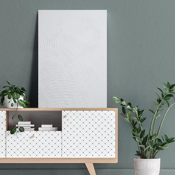 Zessonic White Abstract Wall Art for Living-room - Large Geometry texture Abstract hand-painting artwork Minimalism Contemporary Nordic Decorative for Living Room, Bedroom - 28" W x 40" H