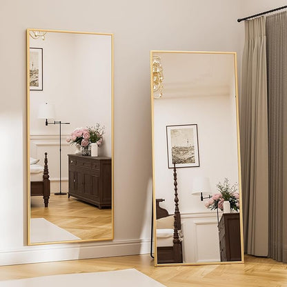 Antok 71''x28'' Full Length Mirror, Shatterproof HD Oversized Floor Mirror with Stand, Aluminum Alloy Frame Leaning Standing or Wall Mounted Mirror for Bedroom Living Room Entryway, Gold