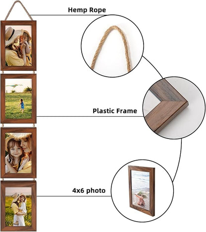 Lavezee 4x6 Hanging Collage Picture Frames Set of 2, 8 Opening Vertical Frame for Wall Mounting, Walnut Brown