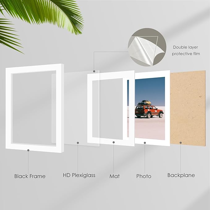 12x12 Picture Frame Sef of 10, Display Pictures 8x8 with Mat or 12 x 12 Without Mat, Photo Frame Collage for Wall Gallery Decor, Wall Mounted, White