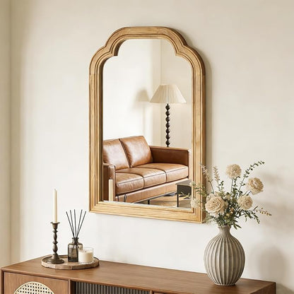 Wood Framed Bathroom Mirror for Wall, 16 x 24 Inch Rustic Wood Frame Wall Mirrors Decorative for Living Room, Vanity, Bedroom, Entryway and Farmhouse, Tempered Glass, Shatterproof