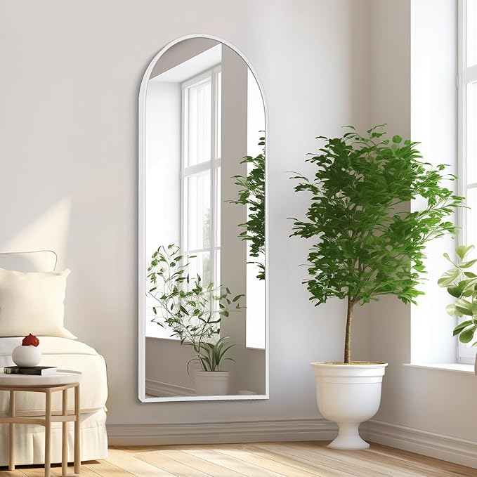 White 48"x16" Arched Full Length Mirror, Large Bathroom Wall Mirror Metal Aluminum Frame Modern Simple Home Decor for Living Room Bedroom Cloakroom