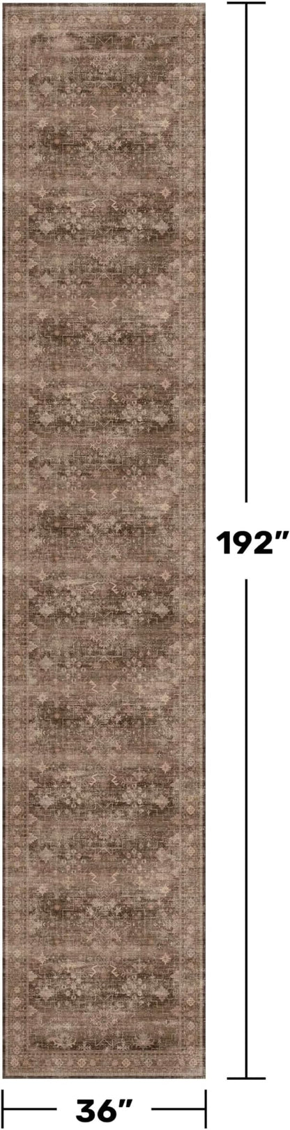 Hazo Haus Neutral Boho Washable 3x16 Extra Long Hallway Runner Rug, Brown Waterproof Large Kitchen Floor Rug Indoor, Non-Slip Stain & Fade Resistant, Vintage Dark Earthy Taupe Décor (3x16 Brown)