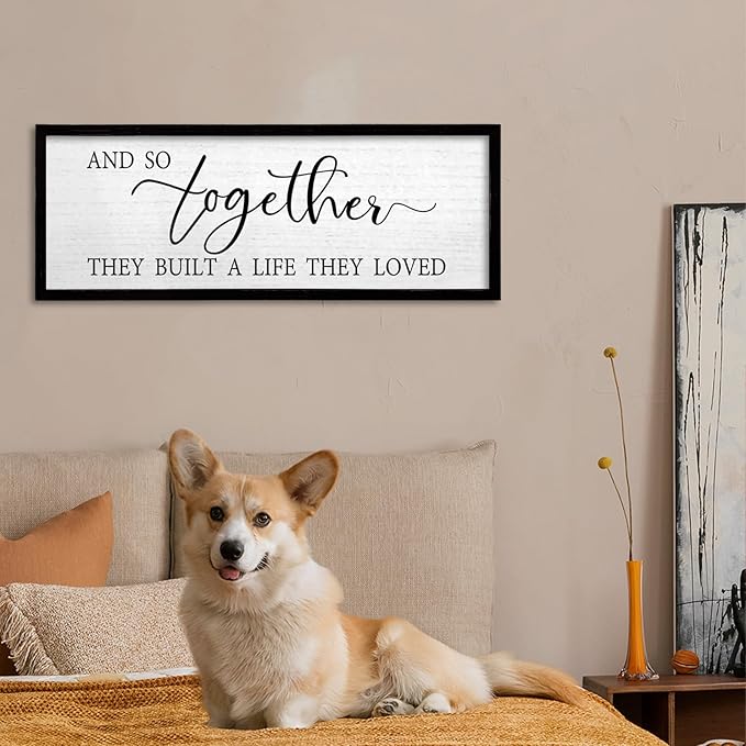 TQianJiang And So Together They Built A Life They Loved Above Bed Wall Decor 24"X10" for Master Bedroom Over Bed Sign Large Wood Framed Wall Hanging Art (Black)