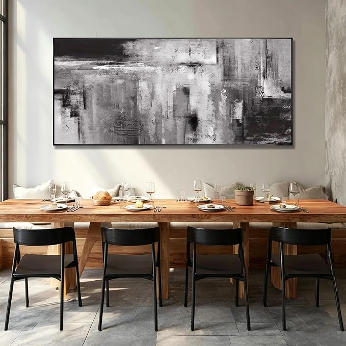 Large Framed Black and Grey Wall Art for Living Room,Neutral Abstract Canvas Wall Decor Modern Canvas Prints for Bedroom Office 32"x70"