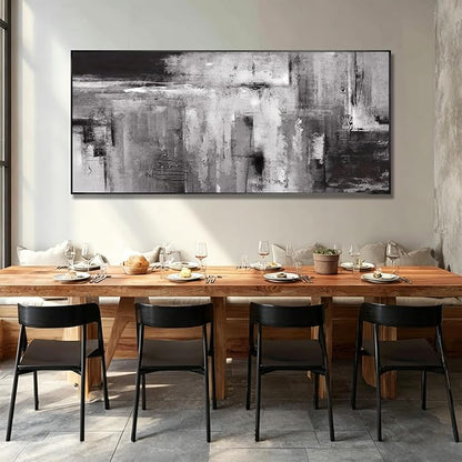 Large Framed Black and Grey Wall Art for Living Room,Neutral Abstract Canvas Wall Decor Modern Canvas Prints for Bedroom Office 32"x70"