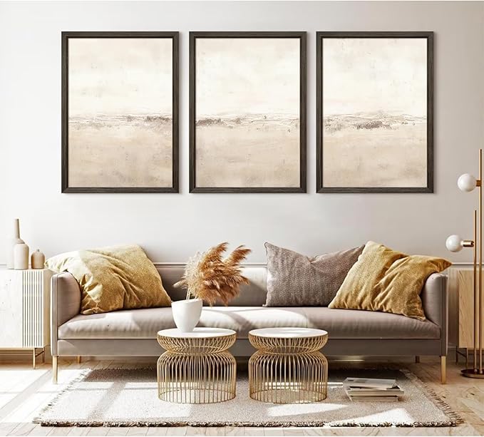 Baccone Beige Abstract Wall Art Set of 3 Neutral Canvas Wall Art Prints Boho Abstract Picture Modern Abstract Art Wall Decor Minimalist Artwork for Living Room Bedroom Decor 16x24 Inch Wood Framed