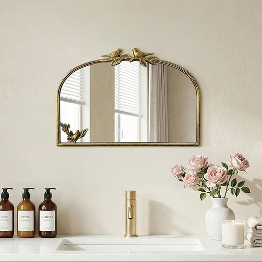Antique Baroque Vintage Vanity Mirror 15x22Inch, Gold with Ornate Antique Frame, Arched Vintage Wall Mirror for Living Room, Fireplace, Entryway (Golden (Arched 3), 15" L x 22" W)