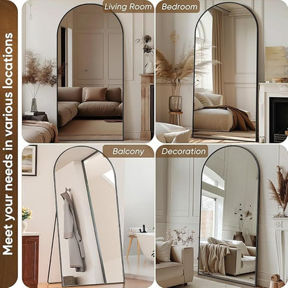 Antok Arched Full Length Mirror, 81"x41" Black Metal Frame Floor Mirror for Bedroom Living Room, Freestanding/Wall Mount/Leaning