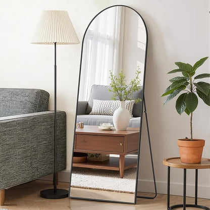 Mirror Full Length 59"x16" Full Body Floor Mirror with Stand, Shatterproof Glass, Aluminum Alloy Frame, Free Standing Wall Mounted or Leaning Arched Mirrors for Bedroom Living Room Entryway