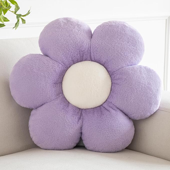 Flower Pillows, Decorative Pillows for Couch, Cute Daisy Pillow for Bed, Flower Shaped Decorative Throw Pillow Room Decor (Lavender Purple, 14.9 Inches)