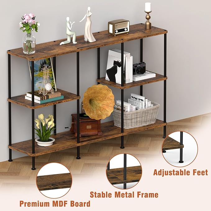 ETELI Tall TV Stand for 50 Inch TV Small Entertainment Center with Storage Shelf 3 Tier Television Stands Wood TV Console Cabinet Table for Living Room and Bedroom Brown
