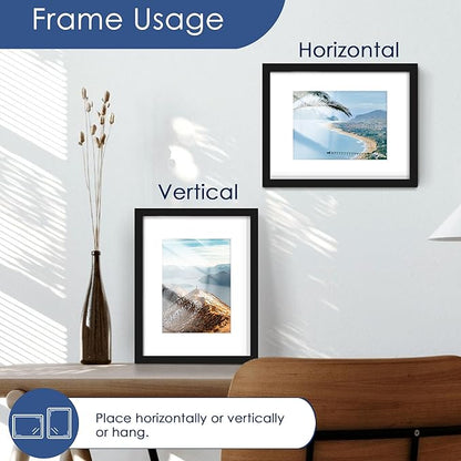 PEALSN 8.5 x 11 Picture Frame Set of 6, Display Pictures 6x8 with Mat or 8.5 x 11 without Mat for Wall Mounting Display, Photo Frames Collage for Wall Decor, Black.