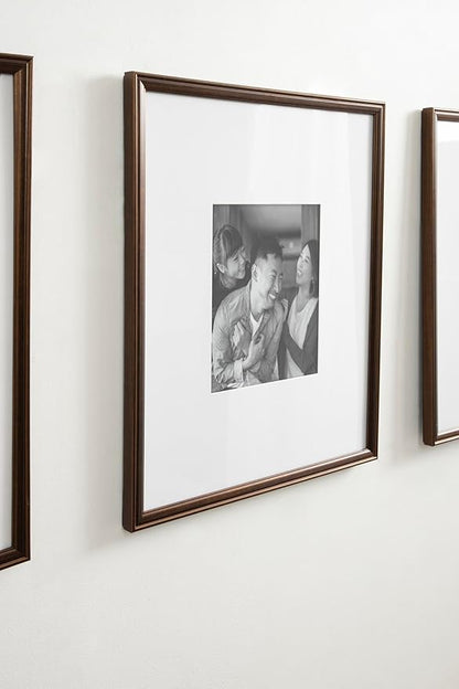 Kate and Laurel Adlynn Rectangle Picture Frame Set of 3; 16 x 20 matted to 8 x 10; Bronze; Vintage Three-Piece Frame Set for Gallery Wall Frame Set in Living Room Wall Decor
