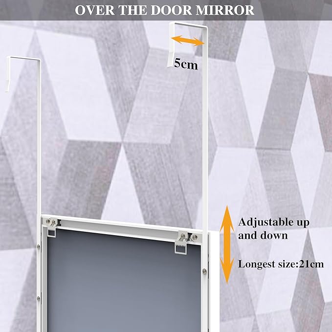ANYHI Large Full Length Mirror, 60" x 18" Door Mirror Full Length, 2 Hooks, Over The Door or Wall Monuted, Aluminum Frame, for Bedroom Bathroom Checkroom, White