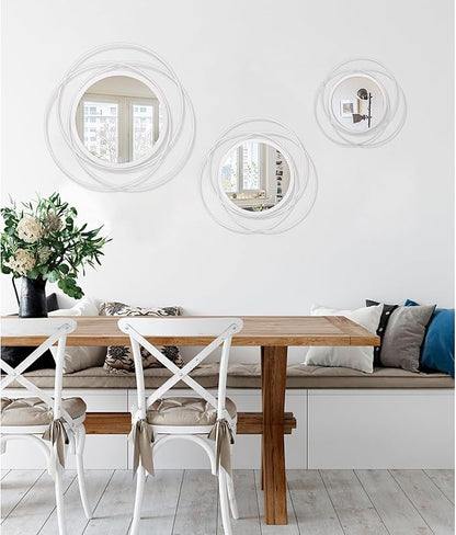 White Round Wall-Mounted Mirrors Wire Modern Metal Frame Arts Mirrors Home Decoration Hallway Bathroom Bedroom Living Room Farmhouse Entryway Large 20"