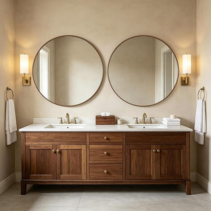 WallBeyond Round Wood Mirror, 40" Round Modern Decoration Large Circle Wall Mirror for Bathroom Living Room Bedroom Entryway, Walnut