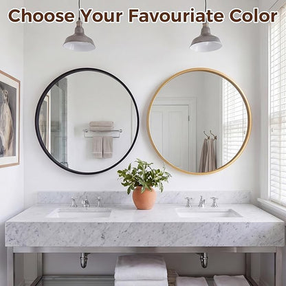 NEWBULIG 24 Inch Round Wall Mirror, Bathroom Mirror for Over Sink, Matte Metal Framed Circle Vanity Mirror, Wall Decor for Bedroom, Anti-Rust, Tempered Glass, Hanging or Leaning, Classic Black