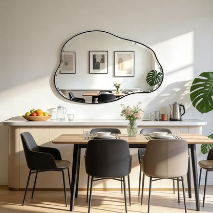 POZINO Irregular Beveled Mirror, 42"x28" Asymmetrical Bathroom Vanity Mirror with Metal Frame, Cloud Shaped Wall Mirrors for Living Room Bedroom Hallway Entryway, Horizontal or Vertical Hanging