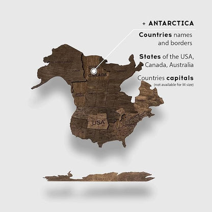 Enjoy The Wood 3D Wooden World Map Wall Art - Large Travel Map with Pins for Art Decor - Decorative Map of the World for Home, Office - Travel Wall Art Housewarming Gift Idea (Dark Walnut, 2XL, Unframed)