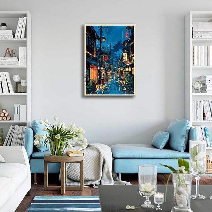 Tokyo Tea House Canvas Wall Art Japanese City Street Coffee Decor painting Pictures Ukiyo-e Illustration Anime Posters Prints for living room Bathroom Bedroom Office Hallway Home Decoration