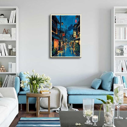 Tokyo Tea House Canvas Wall Art Japanese City Street Coffee Decor painting Pictures Ukiyo-e Illustration Anime Posters Prints for living room Bathroom Bedroom Office Hallway Home Decoration