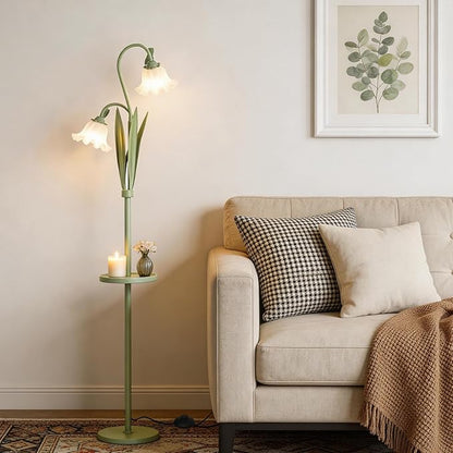 Funky Flower Floor Lamp with Table, Adjustable Gooseneck Floor Lamp with 3 Color Temperature, LED Bright Standing Lamp for Living Room, Bedroom, Corner, for Girl Women