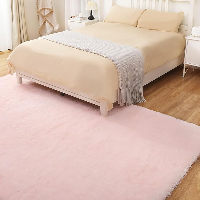 Puremy Fluffy Pink Area Rug, 4x6 Shag Rugs for Bedroom, Soft Plush Area Rugs for Living Room, Non-Slip Indoor Carpet for Nursery, Study Room, Playroom, Home Decor