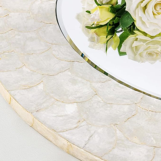 Capiz Shell Round Mirror, 30'' Coastal Mirror with Natural Capiz Seashell Frame, Decorative Circle Wall Mirrors for Living Room Mantel Bathroom Entryway