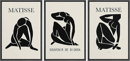 SIGNLEADER Framed Canvas Print Wall Art Set Duotone Matisse Nude Dancer Portrait Trio Abstract Shapes Illustrations Modern Art Boho Decorative for Living Room, Bedroom, Office - 24"x36"x3 BLACK