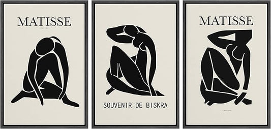 SIGNLEADER Framed Canvas Print Wall Art Set Duotone Matisse Nude Dancer Portrait Trio Abstract Shapes Illustrations Modern Art Boho Decorative for Living Room, Bedroom, Office - 16"x24"x3 BLACK