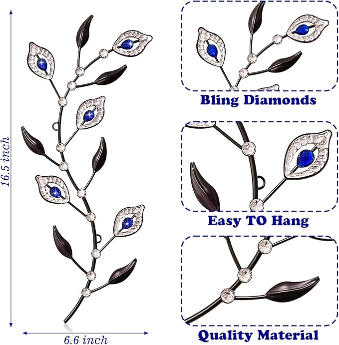 sxnzequnze 2 Sets Leaf Wall Art for Home Metal Bling Rhinestones Ready to Hang Tree Branch Leaves Olive Vine Wrought Iron Hanging Sculpture Pieces Wall Decor Pcs - 16.5in