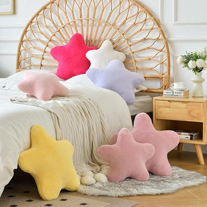 Star Pillow, Decorative Throw Pillows for Bed Couch, 15" Star Shaped Pillow Plush Floor Cushions Room Decor Pillow with Soft Faux Rabbit Fur for Sofa Bedroom Living Room