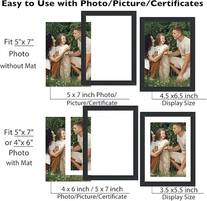 JCJMY 5x7 Picture Frame with 4x6 Mat Set of 6, Display Photo 4x6 with Mat or 5x7 without Mat, 5 by 7 Wall Poster Photo Frame with Shatter Resistant Plexiglass for Wall or Tabletop, 6 Pack, Black
