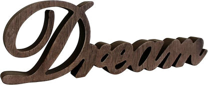 CVHOMEDECO. Rustic Vintage Distressed Wooden Words Sign Free Standing "Dream" Tabletop/Shelf/Home Wall/Office Decoration Art, 14 x 4-1/4 x 1 Inch