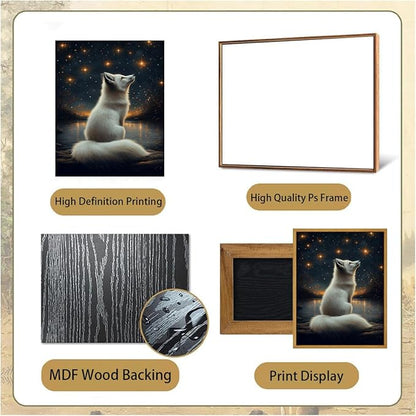 Djmwtb Framed Wall Art Vintage Wall Decor Fox Canvas Art Animal Pictures Celestial Paintings Wildlife Prints Artwork for Bedroom Living Room