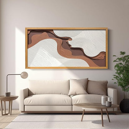 BrightA Creative wood carving relief wave-shaped large-scale wall decoration. Masterful craftsmanship with wooden frame. Suitable for study rooms and entrance halls to enhance the space's style and aesthetic appeal. Artwork hanging piece 23.6"x47.2"