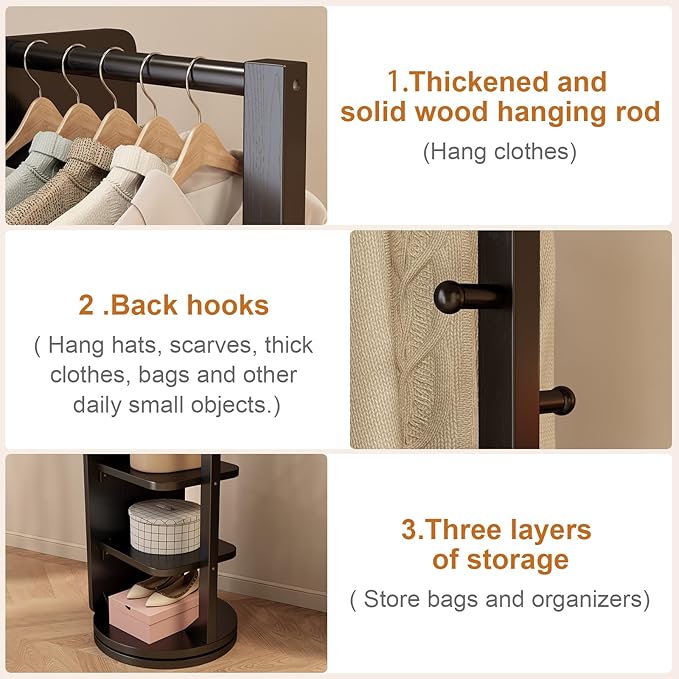 WoodsWhisper Full Length Mirror Coat Rack Solid Wood Floor Mirror 66"x12" Full Length Mirror with Stand Long Mirrors for Bedroom,Living Room (Black, 66" Lx12 W)