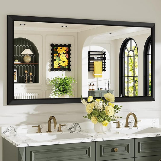 60x30 Inch Black Bathroom Mirror for Wall, Beveled Framed Rectangle Bathroom Vanity Mirrors for Over Sink, Bedroom, Living Room, Entryway, Anti-Rust, HD Tempered Glass, Horizontally/Vertically