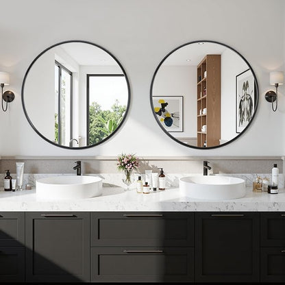 Suidia 2-Pack 24" x 24" Bathroom Mirror, Bathroom Vanity Mirror Metal Framed, Wall-Mounted Mirrors for Bedroom, Living Room, Entryway, Hallway, Black, Round Style