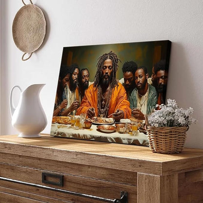 Modern Black Jesus Canvas Wall Art African American The Last Supper Painting Picture Wall Decor Black Man Christian Poster Print Artwork for Kitchen Dining Living Room Bedroom Home Decor16x24in canvas