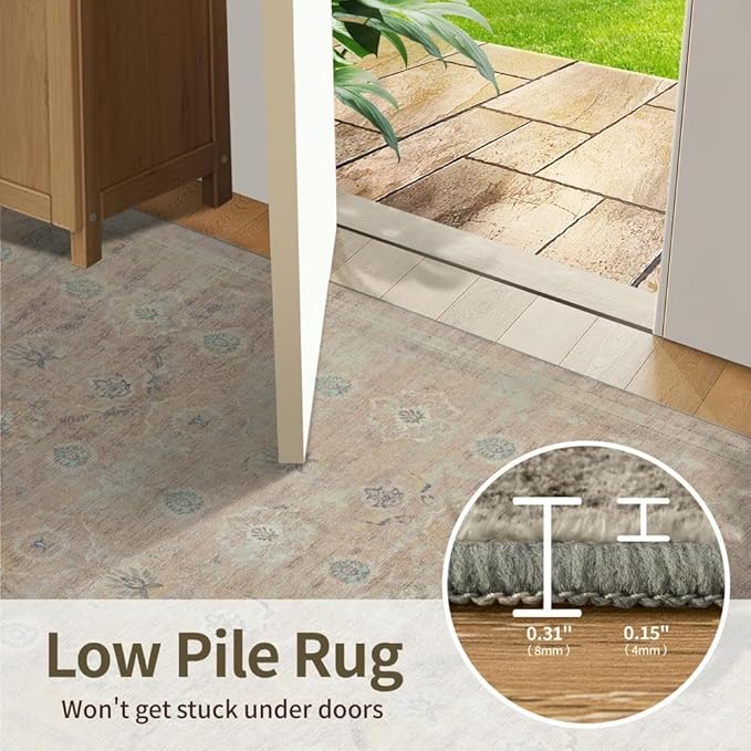 Rugxara Beige Rug 5x7 Neutral Area Rugs for Living Room Bedroom, Washable Vintage Floral Retro Boho Non Slip & Low Pile Carpet for Indoor Dining Room and Kids Room(Beige 5x7ft)