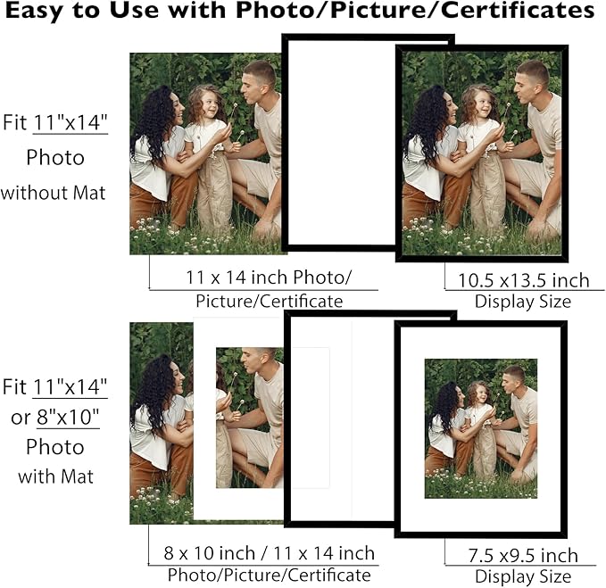 JCJMY 12 Packs 11x14 Picture Frames, Display 8x10 with Mat or 11x14 Without Mat, Black Gallery Wall Frame Set, 11 by 14 Frames Bulk Set of 12 Collage Wall Decor Photo Frames Set for Wall, Black