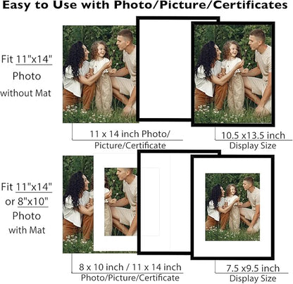 JCJMY 12 Packs 11x14 Picture Frames, Display 8x10 with Mat or 11x14 Without Mat, Black Gallery Wall Frame Set, 11 by 14 Frames Bulk Set of 12 Collage Wall Decor Photo Frames Set for Wall, Black