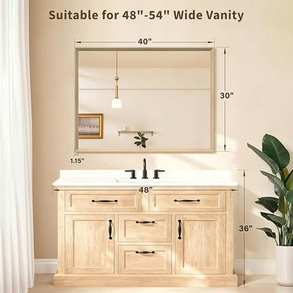 Oak Wood Effect Framed Wall Mirror, 30x40 Rectangle Mirror, Anti-desilvering Tempered Glass, Sustainable& Sturdy Frame, Farmhouse Mirror, Anti-Rust, 3min Fast Setup for Bathroom Living Room