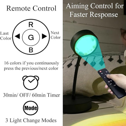 JIMEI Sunset Lamp Projector Led Lights for Bedroom Night Light RGB Lights Sun Sunlight Sunrise Lamp 10w 360° Rotation Mood Lighting Home/Room Decor Gifts for Women,Tabletop Multicolor