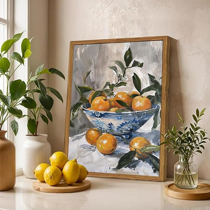 Framed Vintage Oranges Canvas Wall Art, Kitchen Pictures Wall Decor, Rustic Farmhouse Fruit Still Life Paintings Prints Cottagecore Home Decor for Living Room Dining Room 12x16 inch