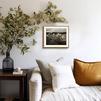 Framed Wall Art for Bedroom, Vintage Wildflower Painting Canvas Art Prints, Moody Dark Autumn Flower Wall Decor Aesthetic, Farmhouse Decor Wall Art Floral Pictures - 10x12Inch